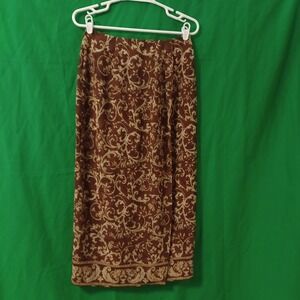 Amanda Smith Vintage Brown Damask Scroll Print Maxi Skirt Size 8 Lined Labeled 8